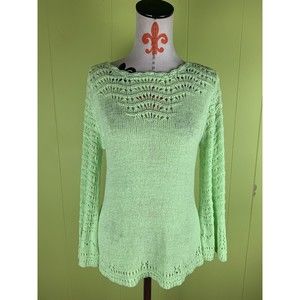 Peck & Peck Weekend Women’s Neon Green Long Bell Sleeve Sweater M Medium Knit